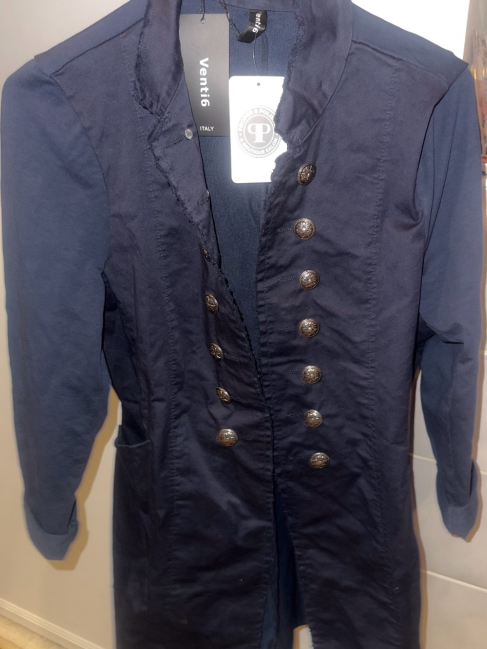 Vent16 Women's Navy Military-Style Double-Breasted Blazer
